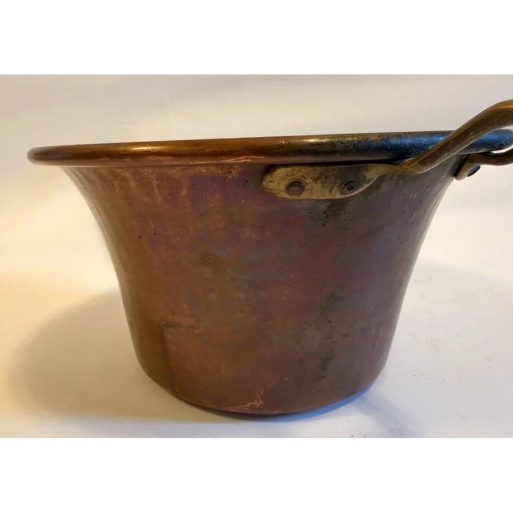 Vintage Italian Hammered Copper Large Polenta Pot Rame Lilium Italy Brass Handle